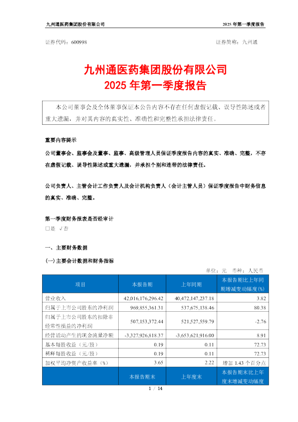 九州通：九州通2025年第一季度报告