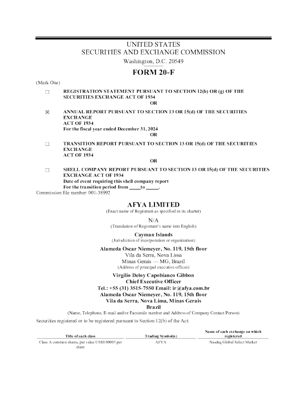 Afya Ltd-A 2025年年度报告和过渡报告