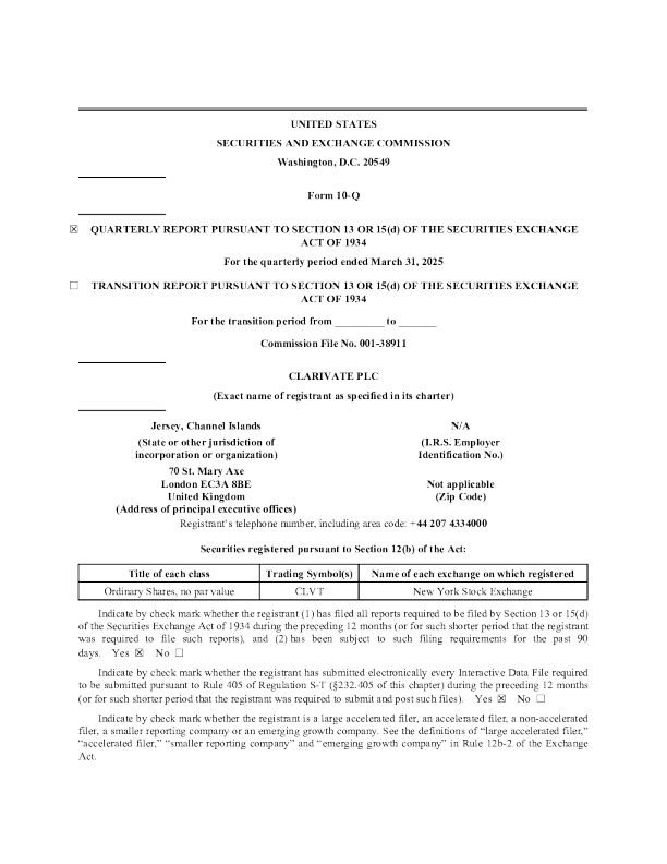 Clarivate Plc 2025年季度报告