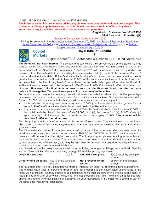 加拿大皇家银行美股招股说明书(2025-04-29版)