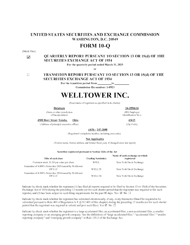 Welltower Inc 2025年季度报告