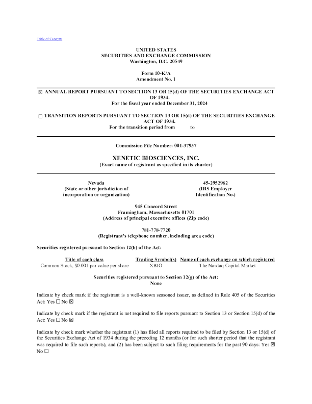 Xenetic Biosciences Inc 2024年度报告
