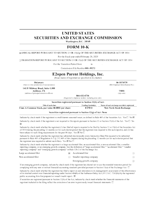 E2open Parent Holdings Inc-A 2024年度报告
