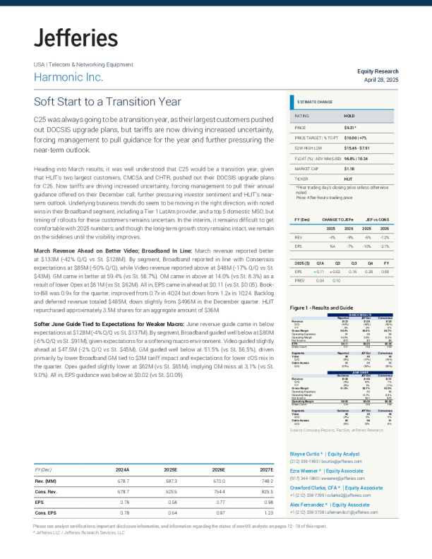 哈莫尼公司（HLIT）：过渡年的温和开局