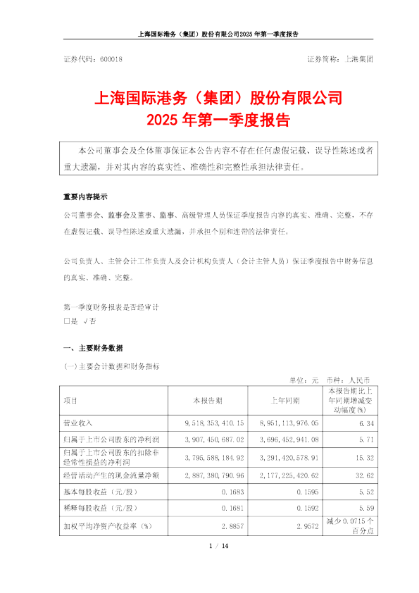 上港集团:上港集团2025年第一季度报告