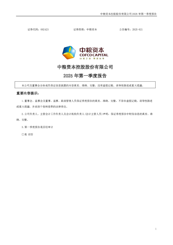 中粮资本:2025年一季度报告