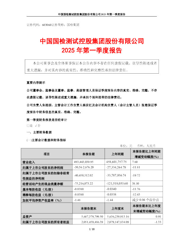 国检集团：国检集团2025年第一季度报告