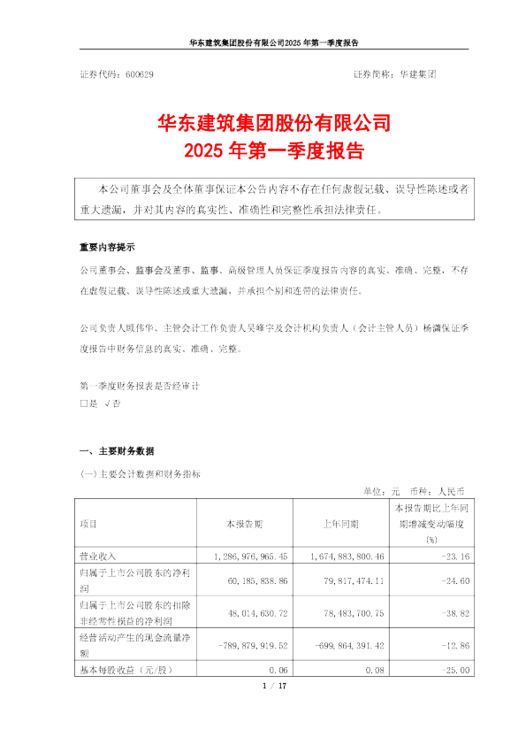 华建集团：华建集团2025年第一季度报告