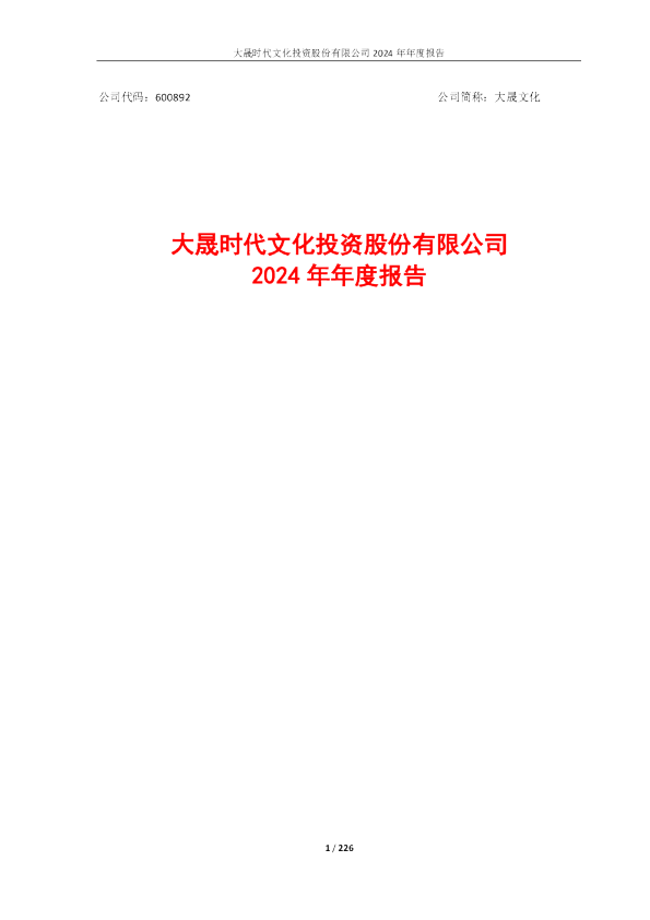 大晟文化：2024年年度报告