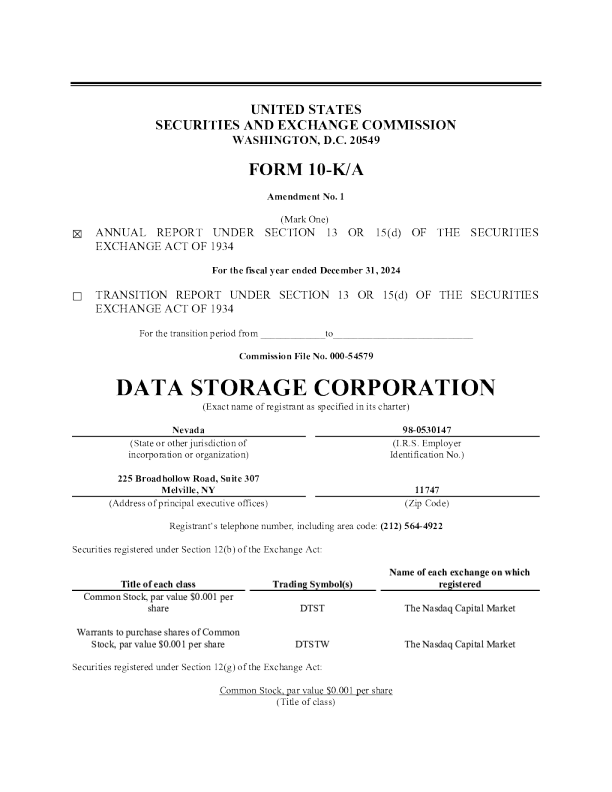 Data Storage Corp 2024年度报告