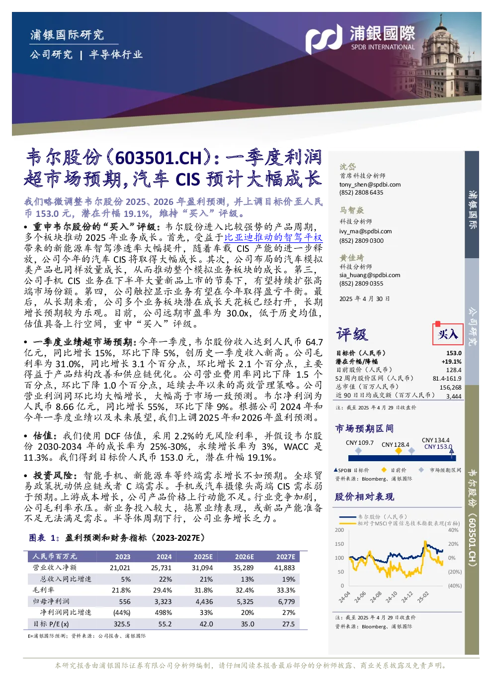 一季度利润超市场预期，汽车CIS预计大幅成长