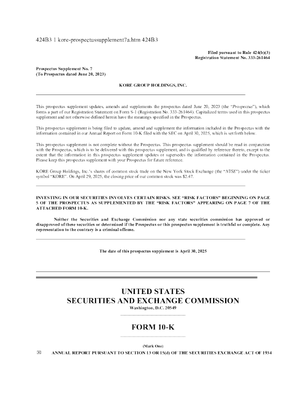 KORE Group Holdings Inc美股招股说明书(2025-04-30版)