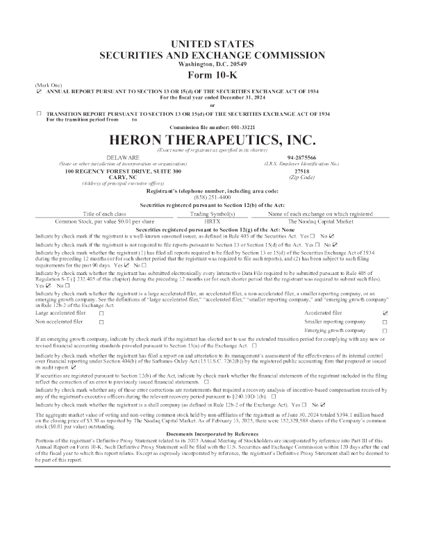 Heron Therapeutics Inc 2024年度报告