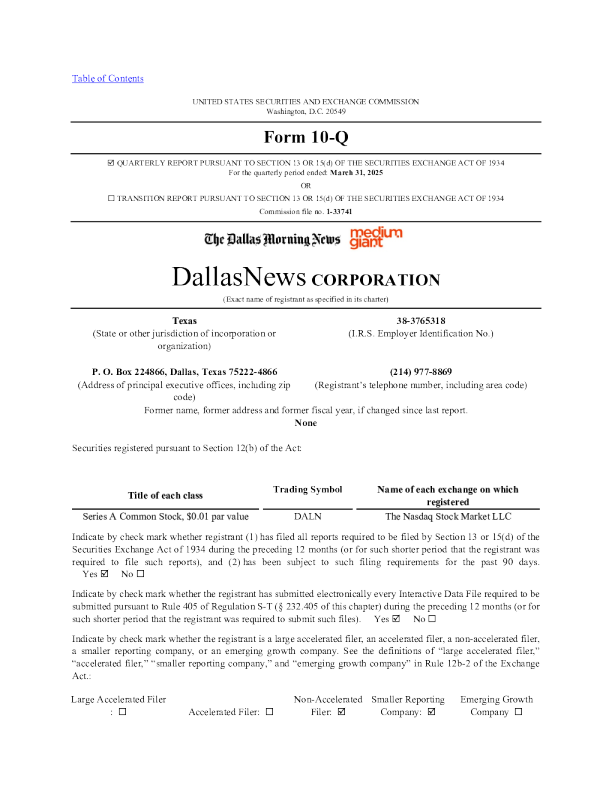 DallasNews Corp-A 2025年季度报告