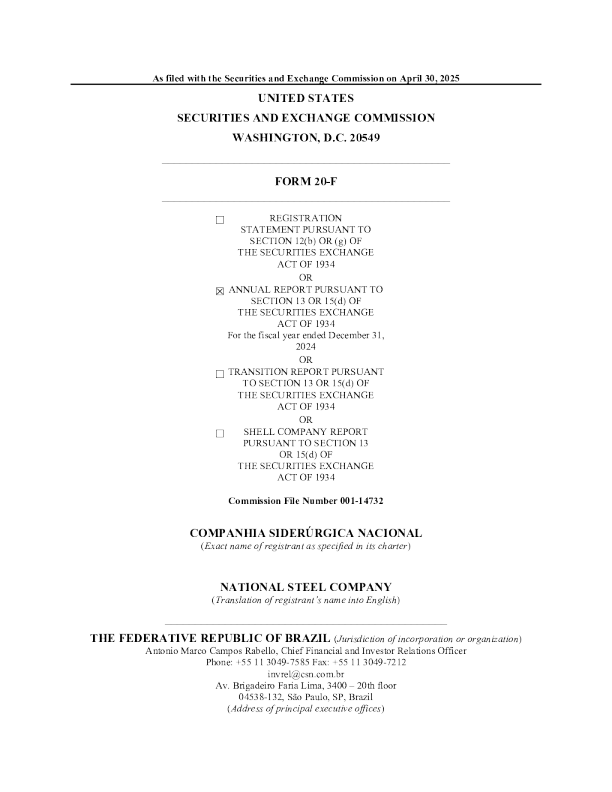 巴西国家钢铁 2025年年度报告和过渡报告