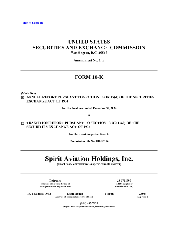 Spirit Aviation Holdings Inc 2024年度报告