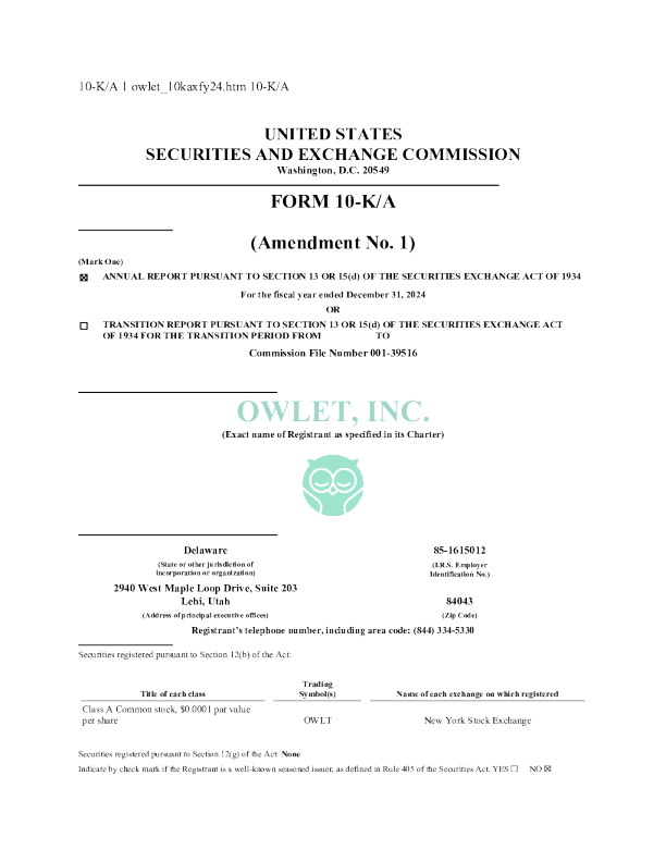 Owlet Inc 2024年度报告