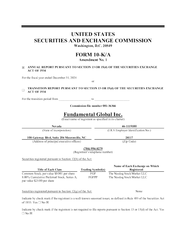 Fundamental Global Inc 2024年度报告