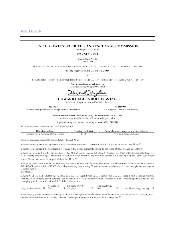 Howard Hughes Holdings Inc 2024年度报告