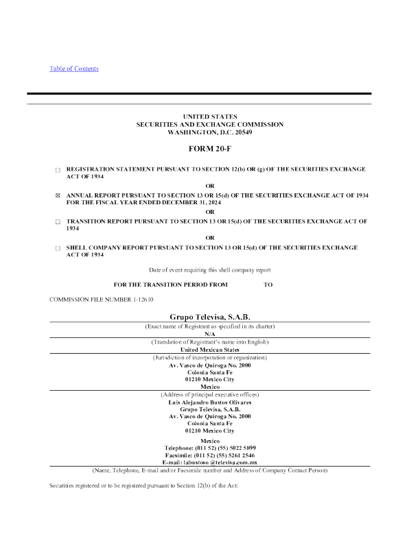 墨西哥电视 2025年年度报告和过渡报告