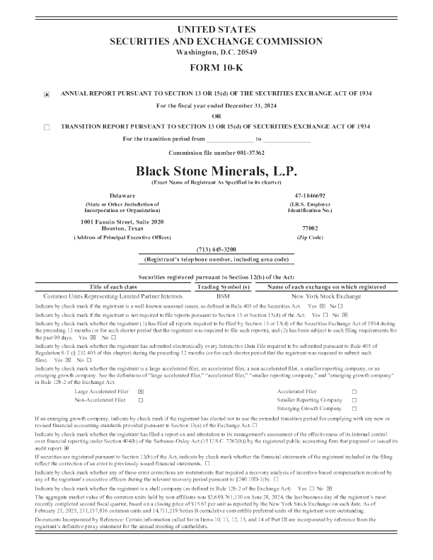 Black Stone Minerals LP 2024年度报告