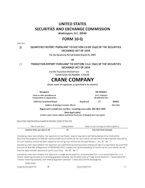 Crane Co 2025年季度报告