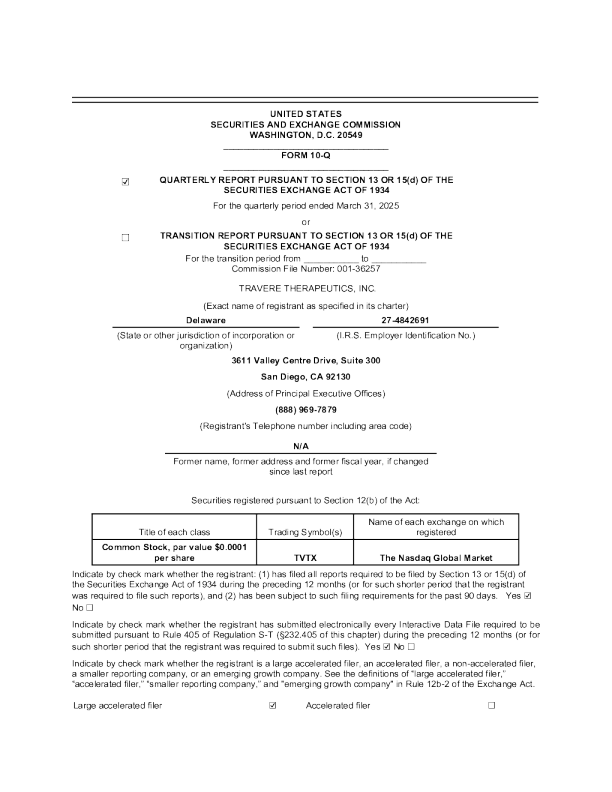Travere Therapeutics Inc 2025年季度报告