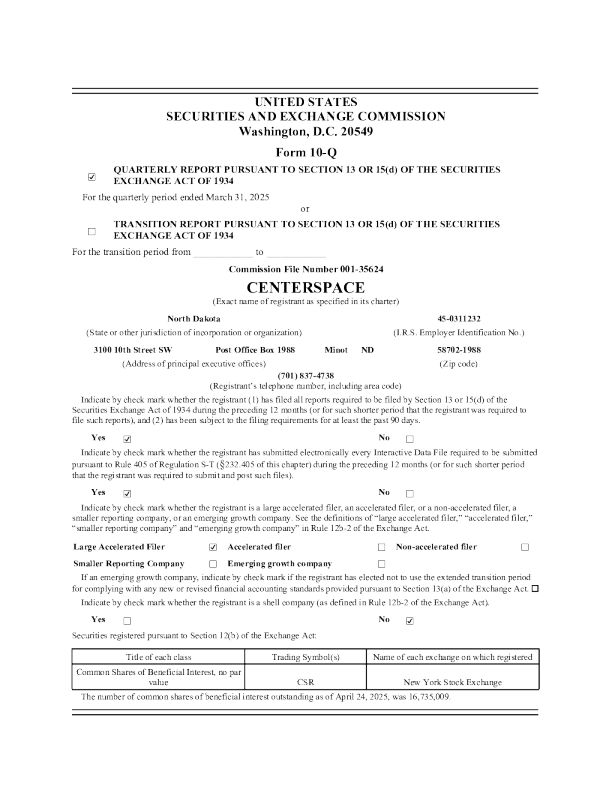 Centerspace 2025年季度报告