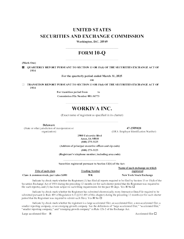 Workiva Inc-A 2025年季度报告
