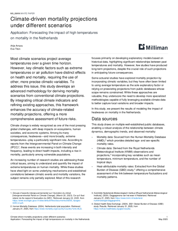 不同情景下气候驱动的死亡率预测