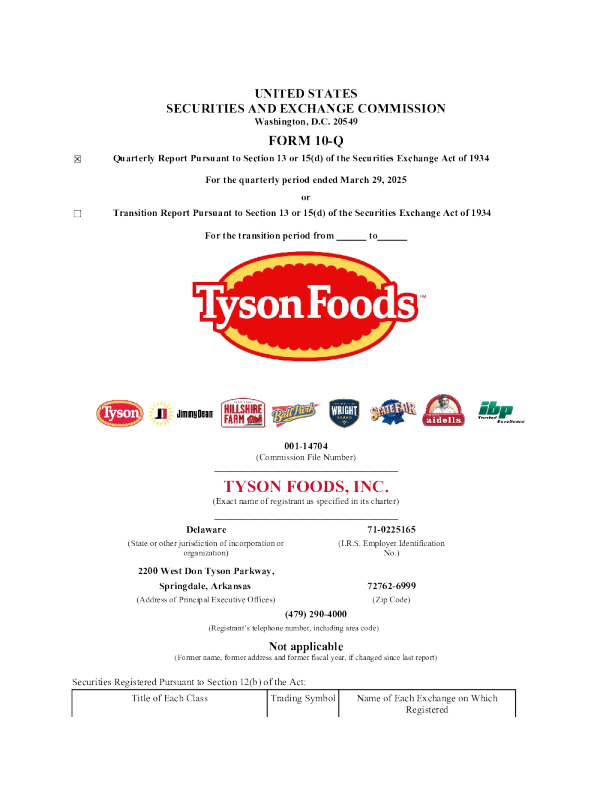 泰森食品 2025年季度报告