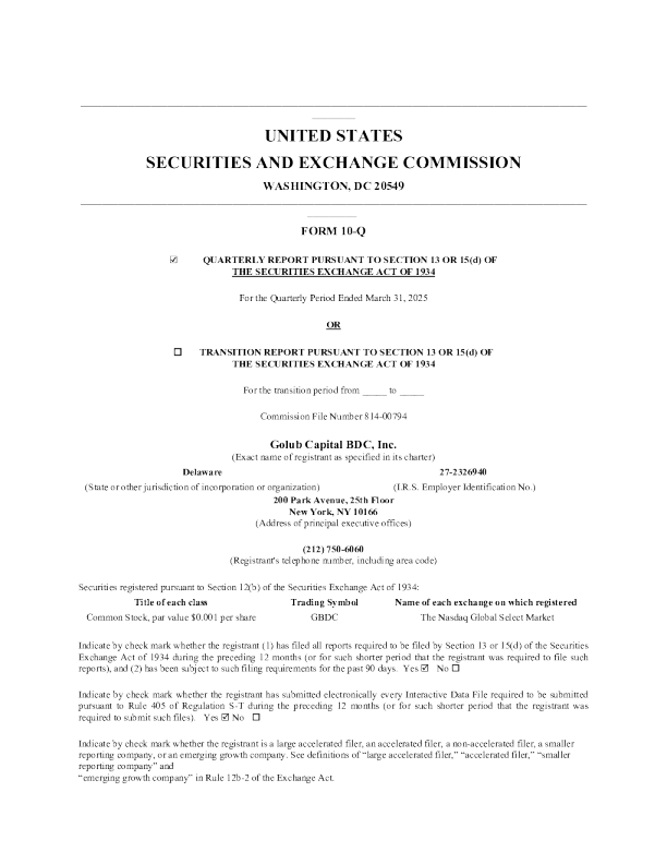 Golub Capital BDC Inc 2025年季度报告