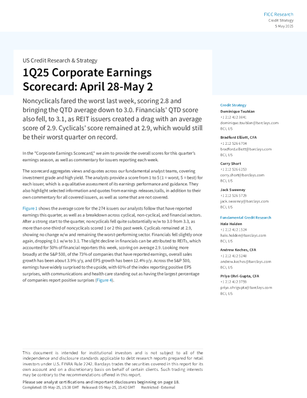 2025年第一季度企业盈利记分卡4月28日 - 5月2日