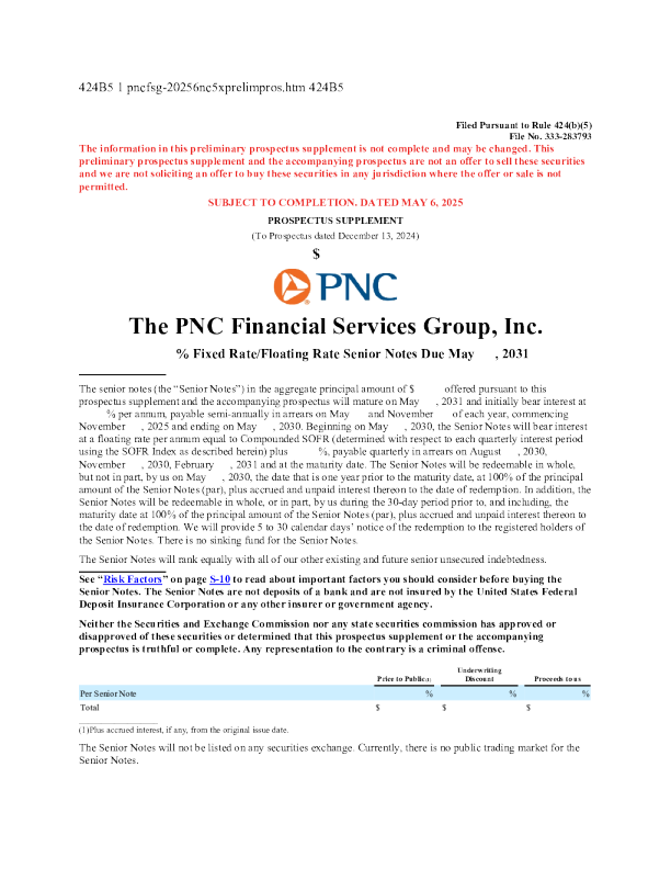 PNC金融服务集团美股招股说明书(2025-05-06版)