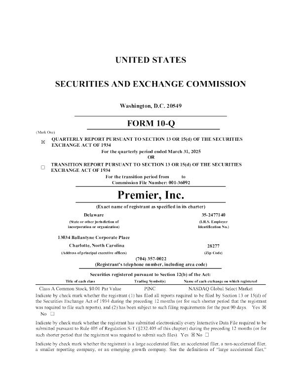 Premier Inc-A 2025年季度报告