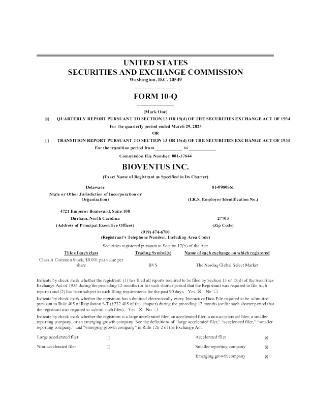 Bioventus Inc - 2025年季度报告