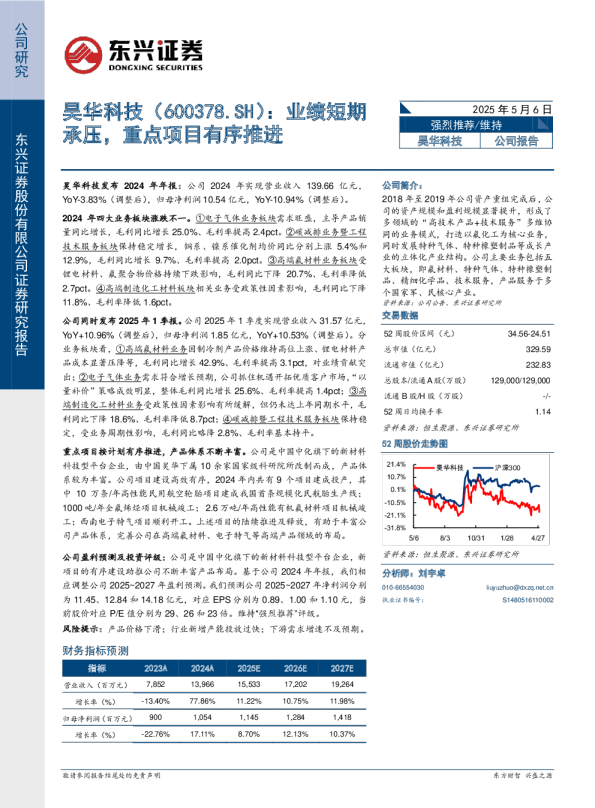 业绩短期承压，重点项目有序推进