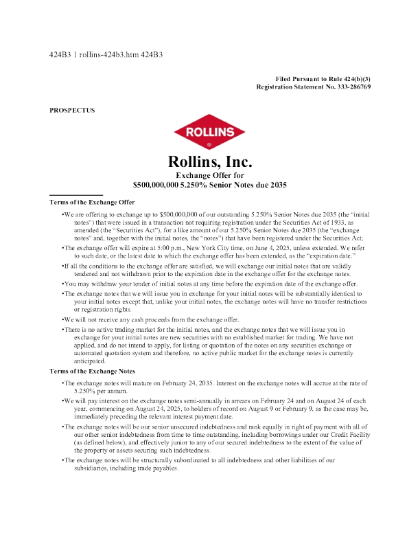 罗林斯公司美股招股说明书(2025-05-06版)