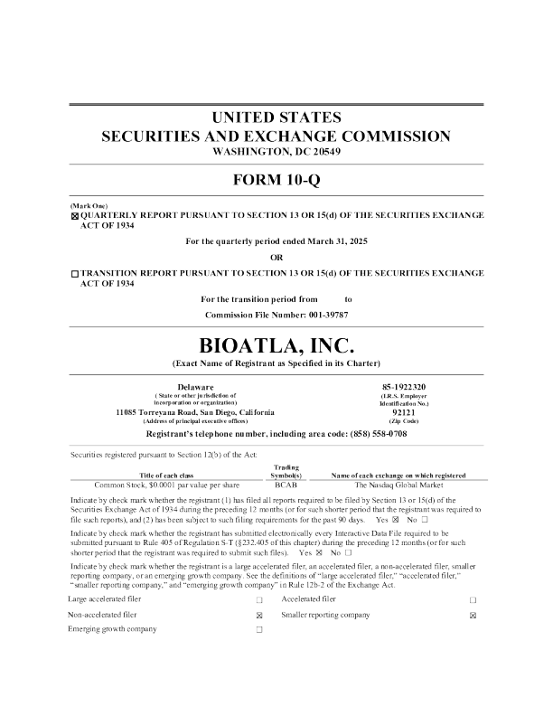 BioAtla Inc 2025年季度报告