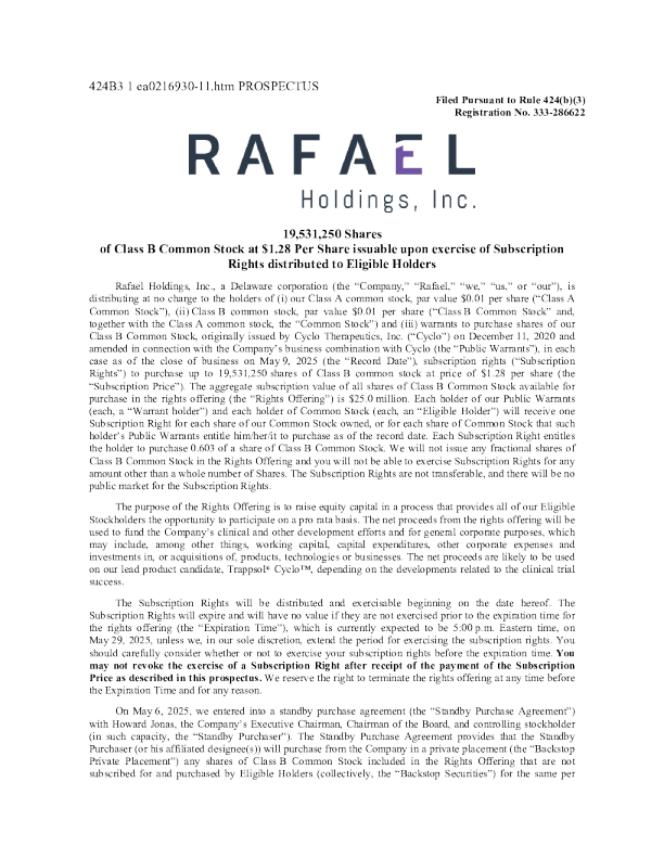 Rafael Holdings Inc-B美股招股说明书(2025-05-06版)