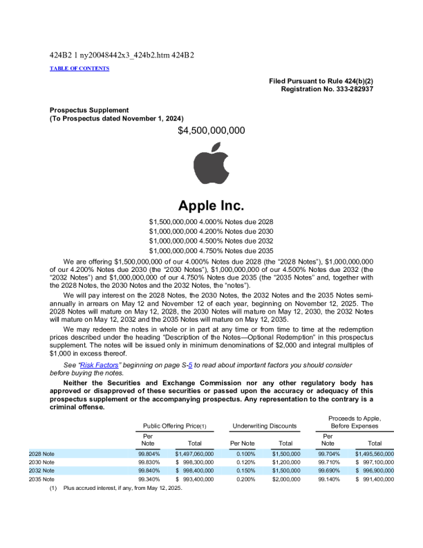 苹果美股招股说明书(2025-05-06版)