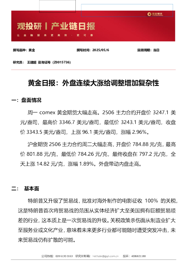 黄金日报：外盘连续大涨给调整增加复杂性