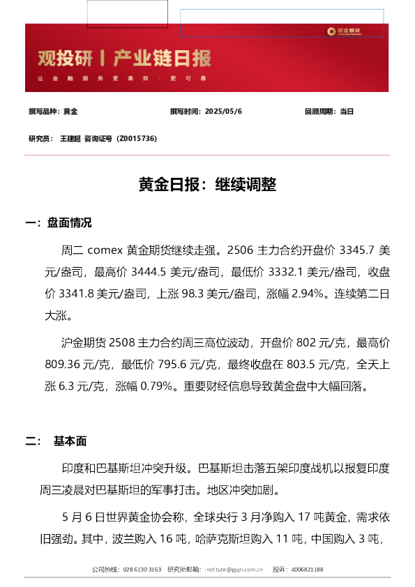 黄金日报：继续调整