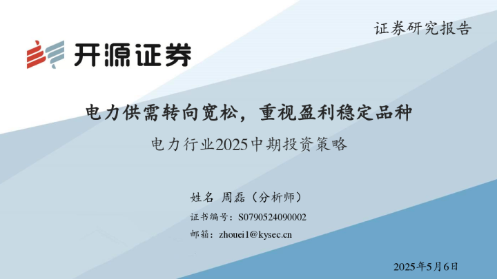 电力行业2025中期投资策略