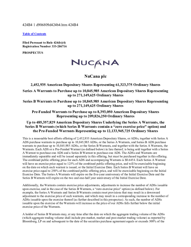 NuCana plc ADR美股招股说明书(2025-05-07版)