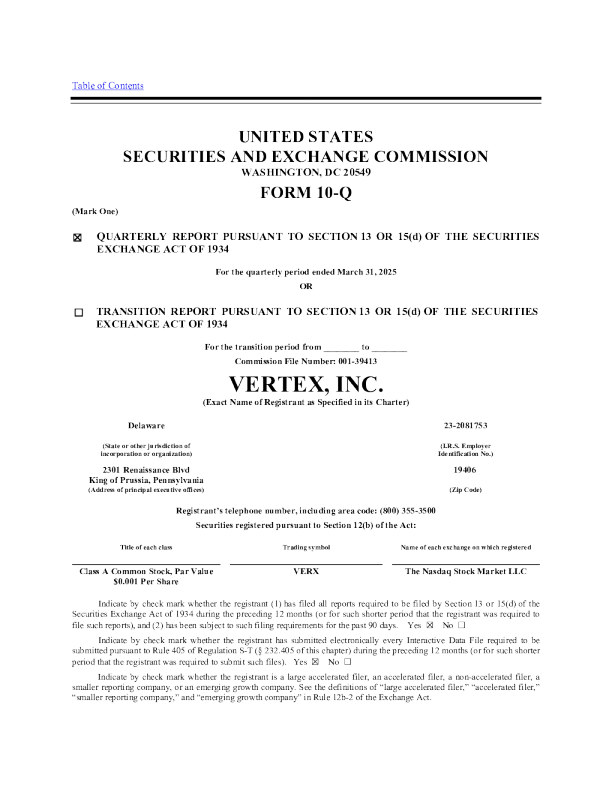 Vertex Inc-A 2025年季度报告