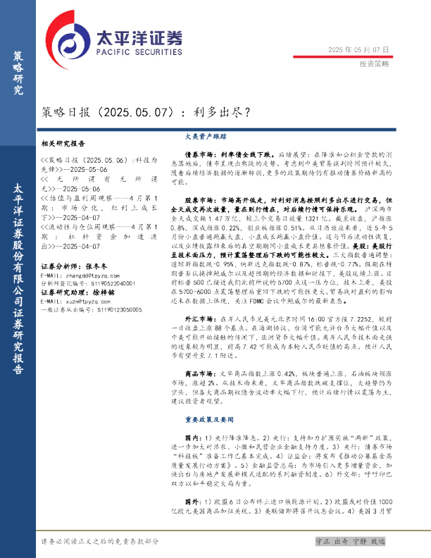 策略日报：利多出尽？