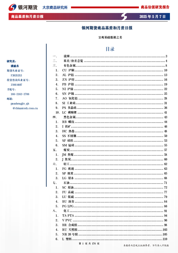商品基差和月差日报
