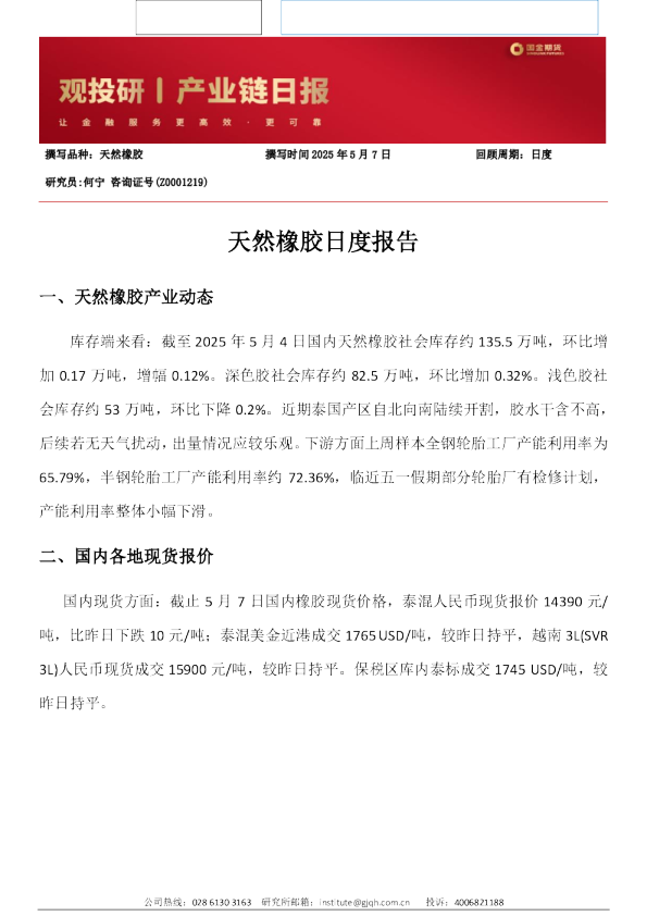 天然橡胶日度报告