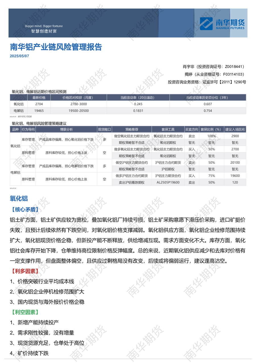 南华铝&氧化铝日报：需求走弱